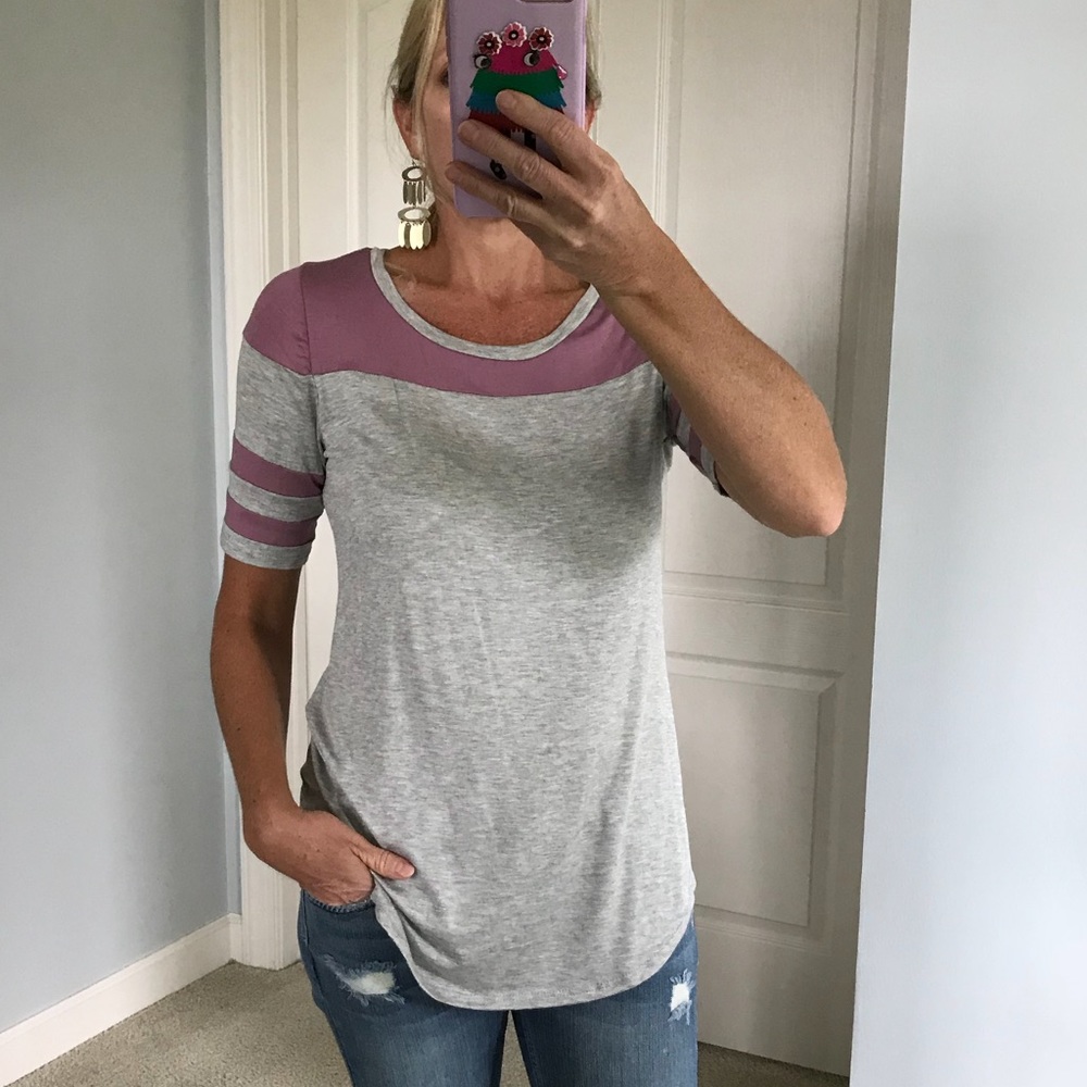 Grey & Mauve Baseball Style Shirt - Picture 2 of 5